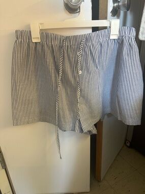 Striped Blue and White Button-Front Drawstring Shorts